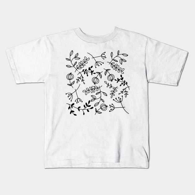 Flowers black and white Kids T-Shirt by Nezumi1998